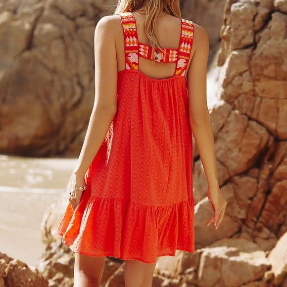 Anthropologie Coral Embroidered Sun Dress Sundress Tunic - Picture 1 of 12